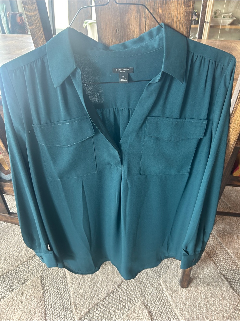 Ann Taylor Teal Green Button-Front Utility Shirt